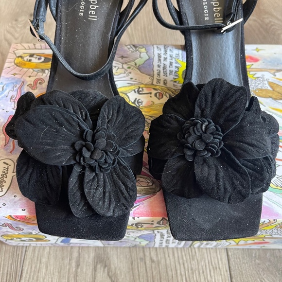JEFFREY CAMPBELL Honolulu Floral Suede Ankle Strap Sandals Sz 7.5 - Picture 12 of 14